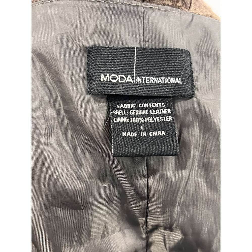 Vintage Y2K Moda International Grey Brown Genuine Leather Ruffle Jacket - Picture 7 of 16